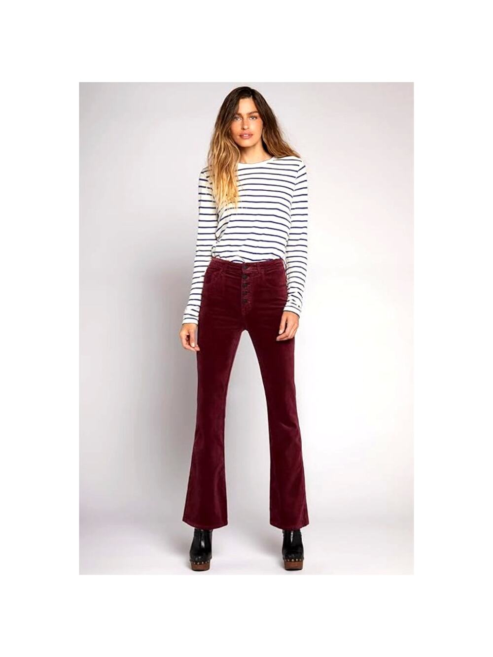 CURRENT/ELLIOTT The Side Street High Rise Flare Velvet Pants Claret 29 NWT $228